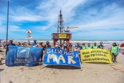 Se oponen a la búsqueda de petróleo en las cercanías de Mar del Plata e hicieron una colorida protesta en Playa Grande