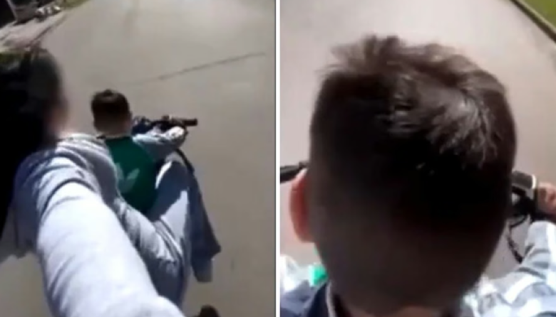 Una joven se filmó mientras circulaba como acompañante en una moto conducida por un nene