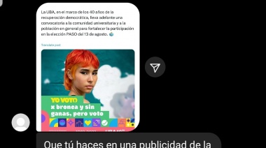 Acusan a la UBA de utilizar la imagen de una persona sin permiso: "Me parece una falta de respeto", indicó la protagonista