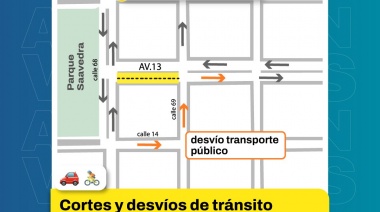Hay cortes y desvíos por obras en avenida 13 entre 68 y 69