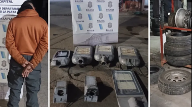 Allanó dos gomería y encontraron 14 luminarias que serían de del alumbrado público
